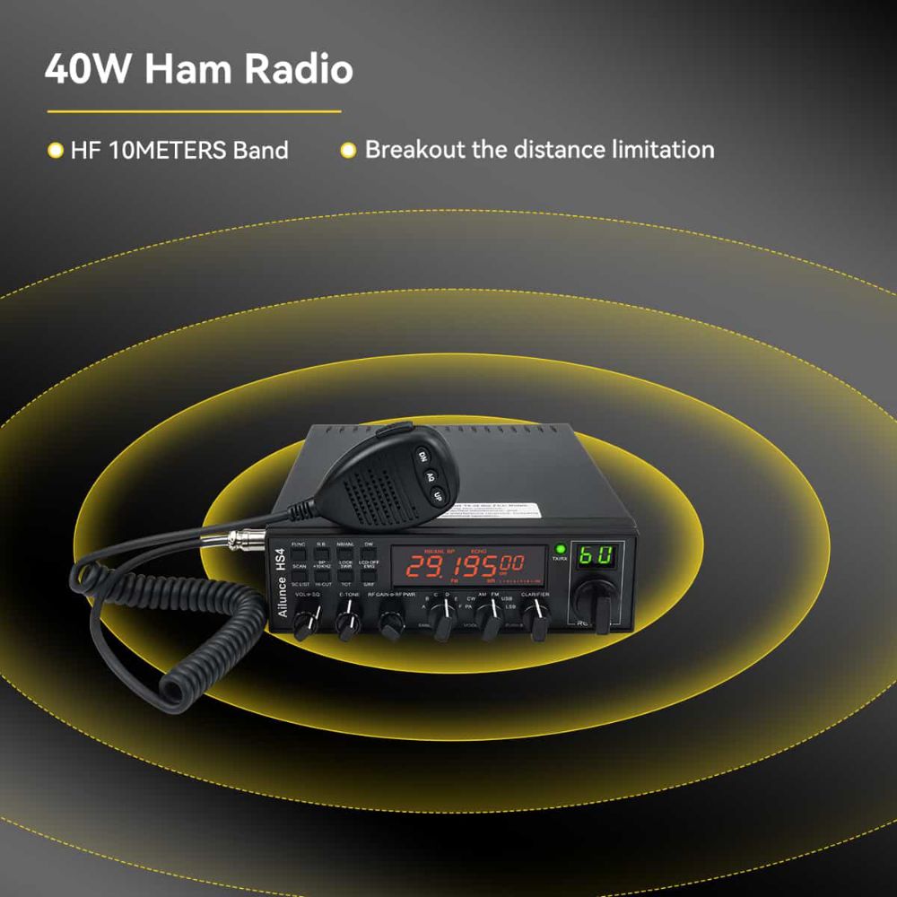 Retevis Ailunce HS4 10 Meter SSB Ham Radio AM/FM/PA/ Mobile HF Transceiver with Antenna