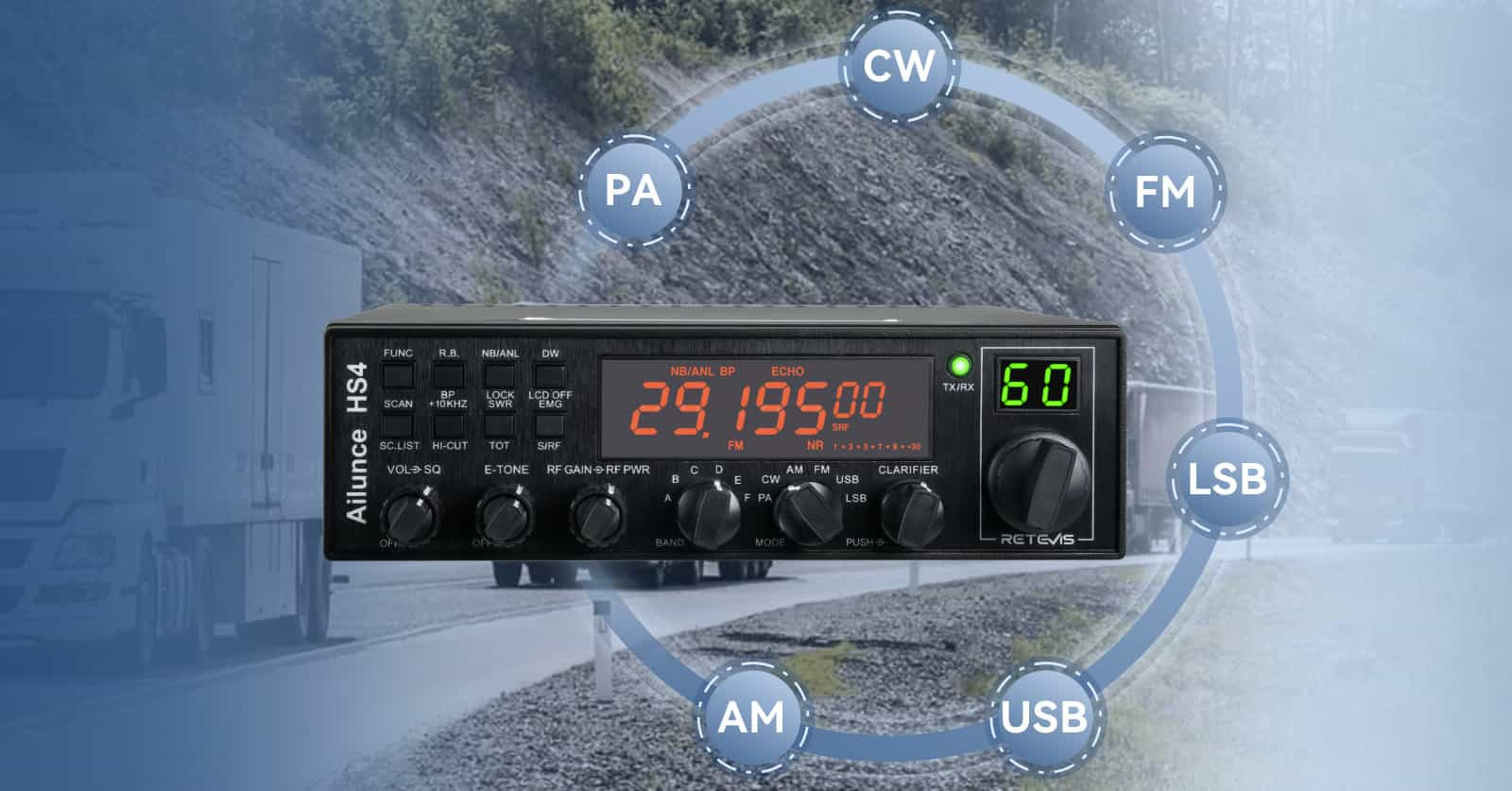 Retevis Ailunce HS4 10 Meter SSB Ham Radio AMFMPA Mobile Transceiver with Atenna six mode