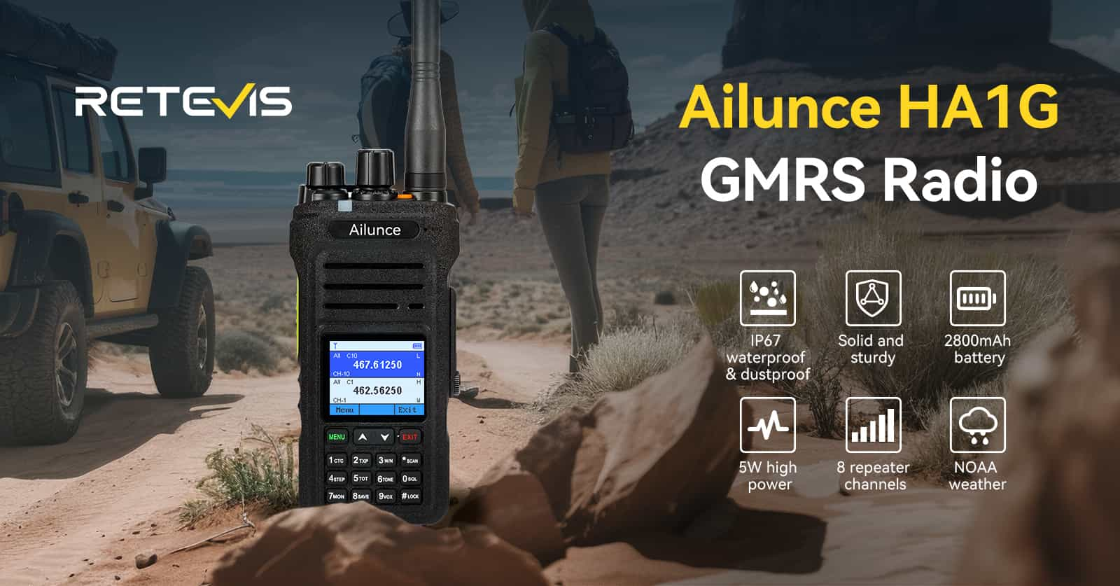 Retevis Ailunce HA1G IP67 Waterproof GMRS Two-Way Radio 